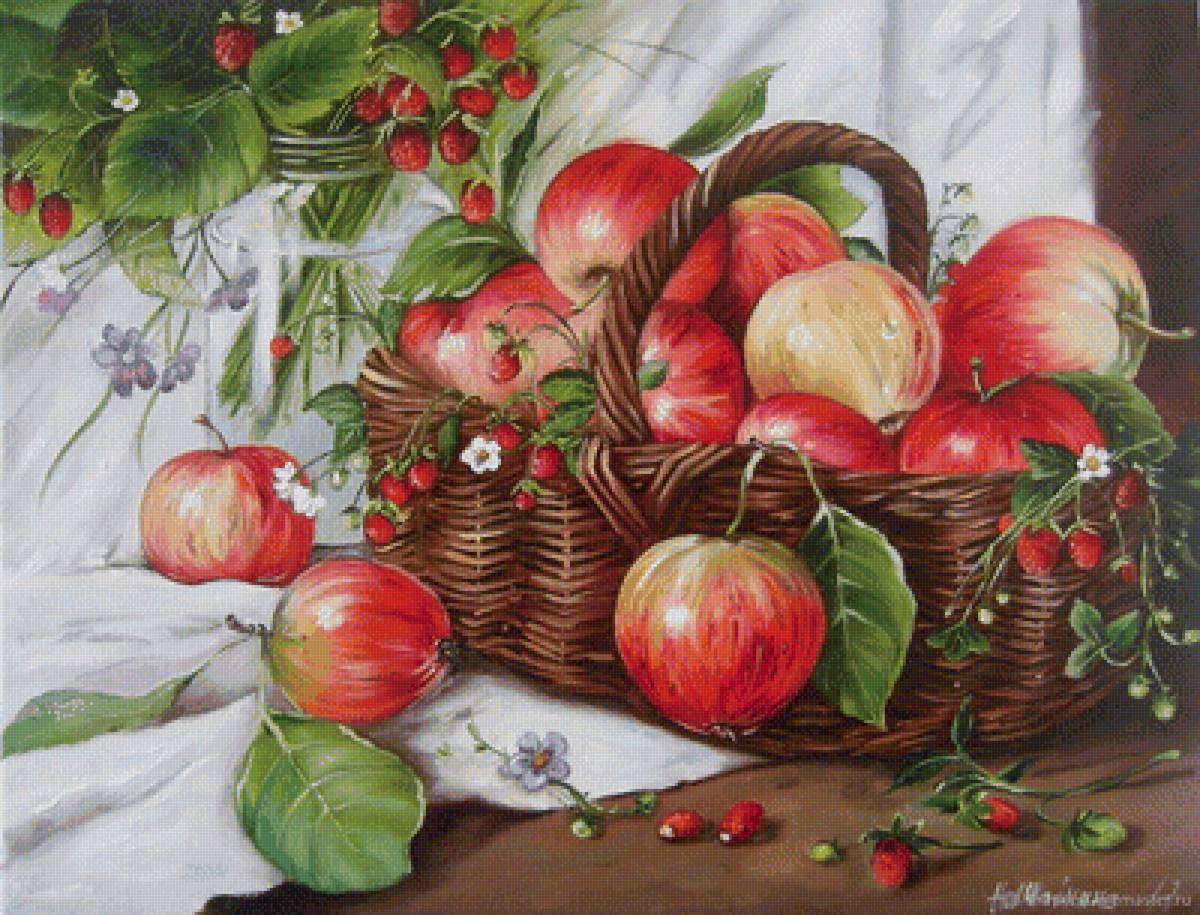 Яблоки и земляника - корзина, земляника, яблоки - предпросмотр