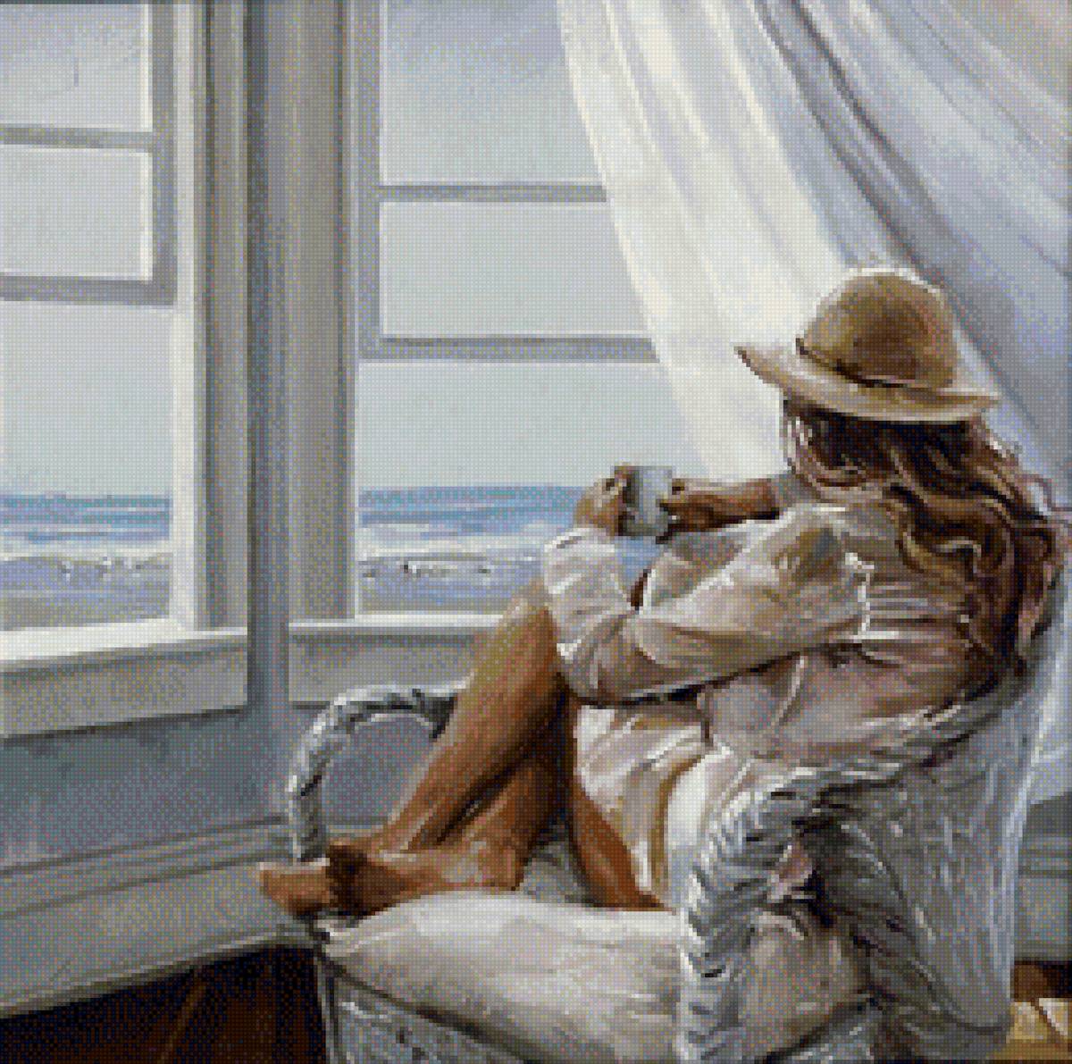 БЕЗМЯТЕЖНОЕ УТРО - море, девушка, кофе, утро - предпросмотр