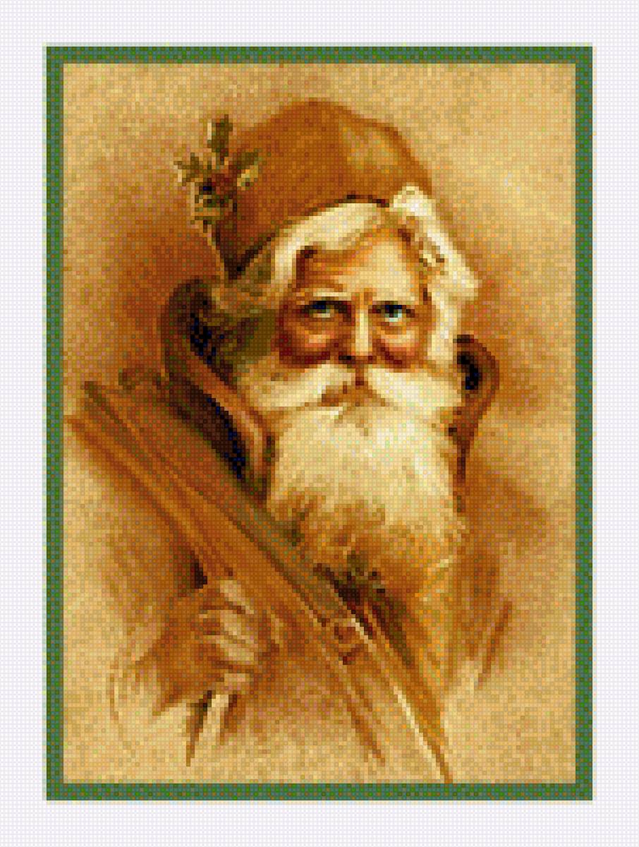 Дед Мороз - пейзаж, лес, картина, зима, дед мороз - предпросмотр