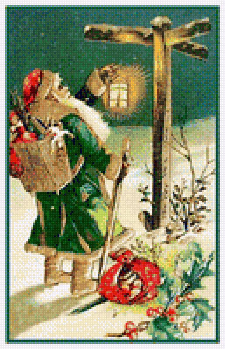 Дед Мороз в лесу - картина, пейзаж, зима, лес, дед мороз - предпросмотр