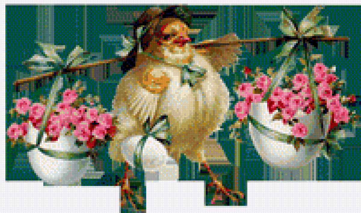 Пасха - поздравление, пасха, яйцо, цветы, цыпленок, картина - предпросмотр