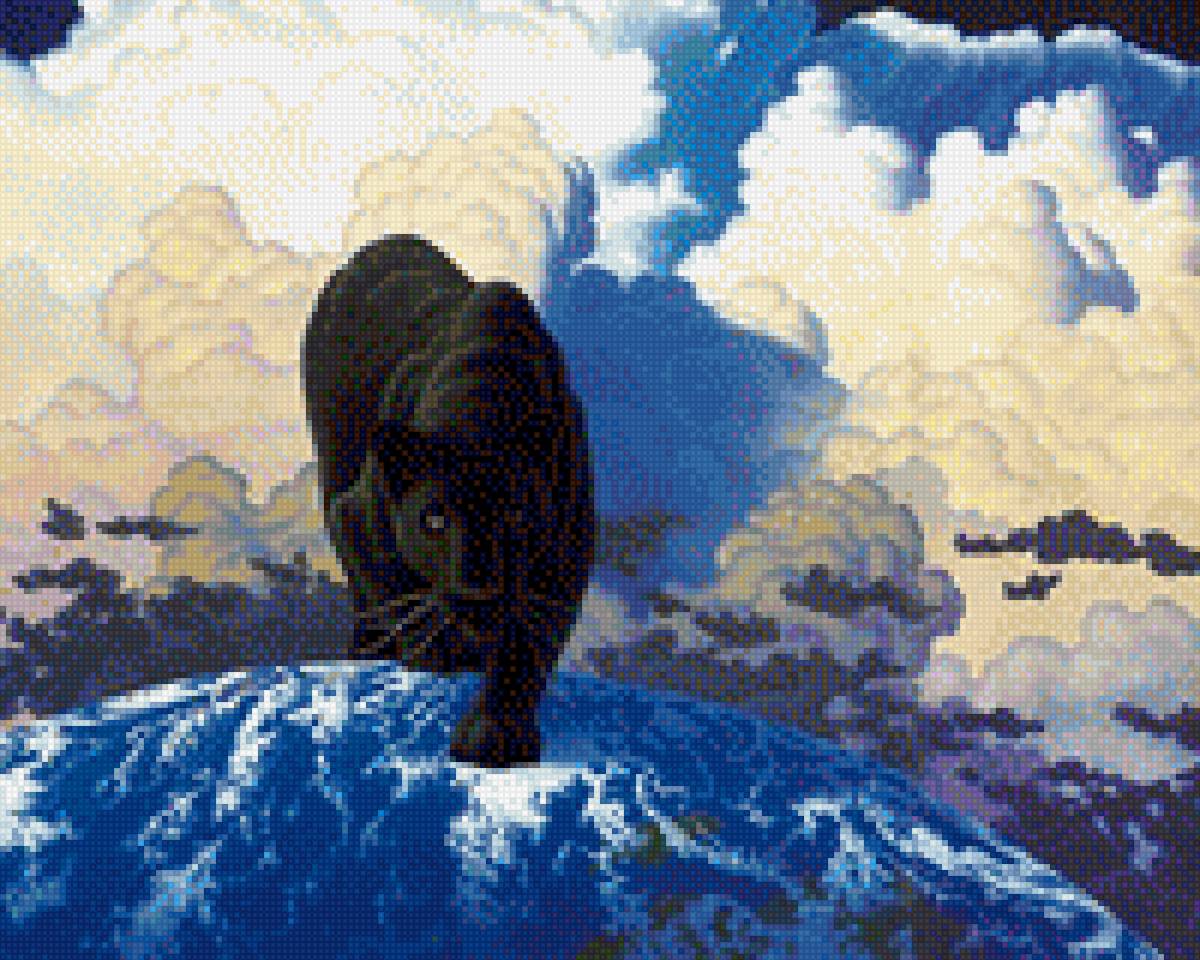 Черная пантера в облаках - дикое животное кошка, картинка, пантера, облака - предпросмотр