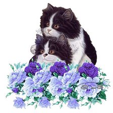 Схема вышивки «Котята в сиреневых цветах»