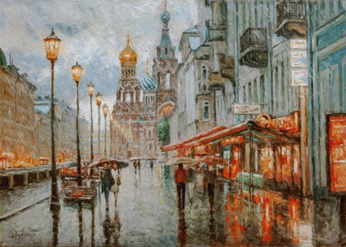 Alluring Evening Lights of St. Petersburg. - razzhivin igor painter.scenarys.cityscape.people. - предпросмотр