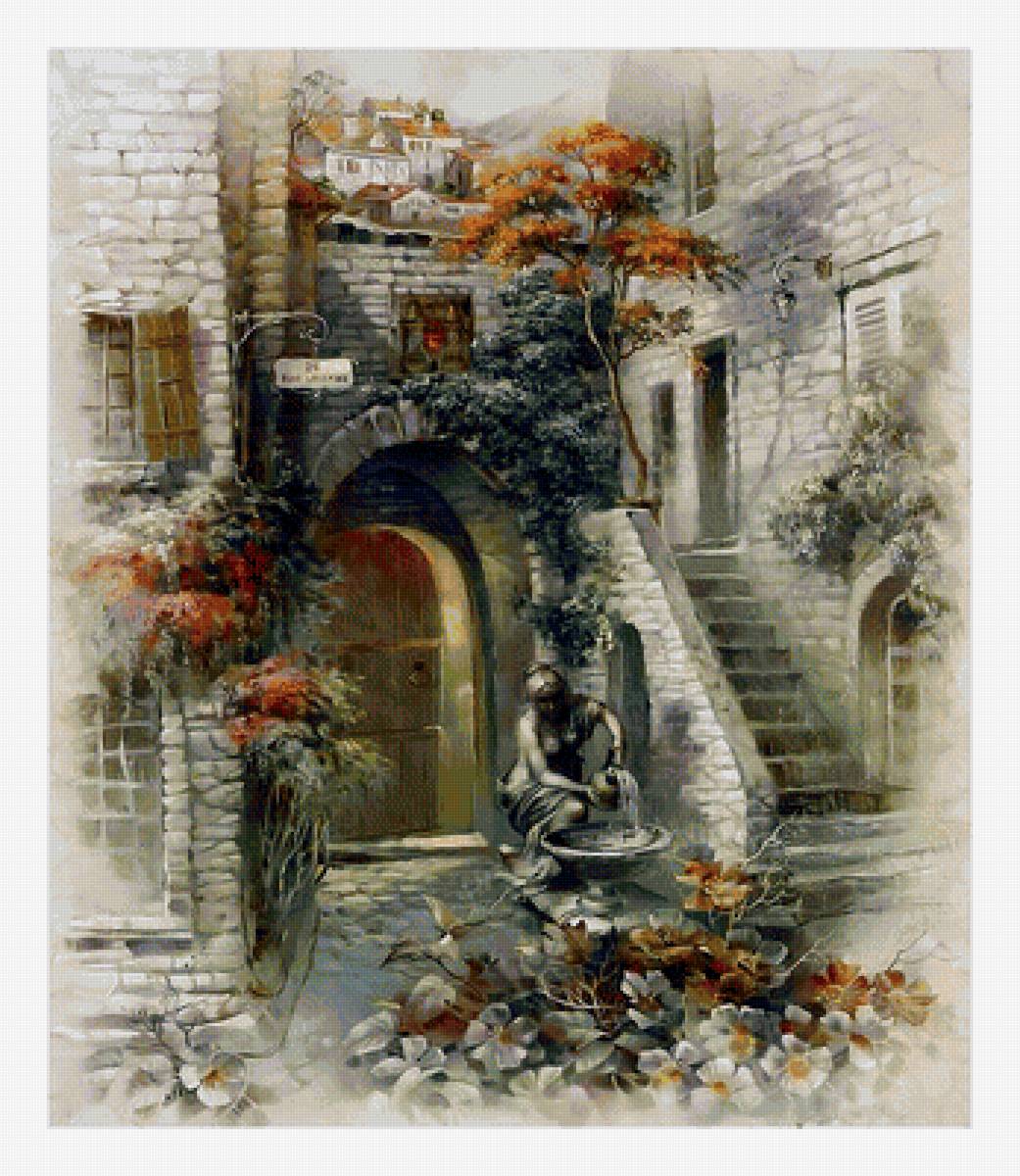 старый дворик - дворик, живопись - предпросмотр