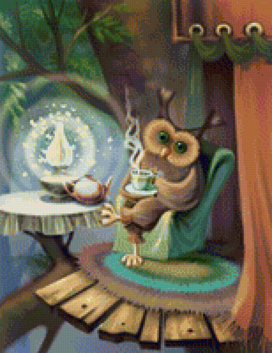 Сова с чаем - чай, сказка, картинка, птица, сова - предпросмотр