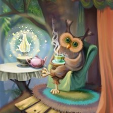 Схема вышивки «Сова с чаем»