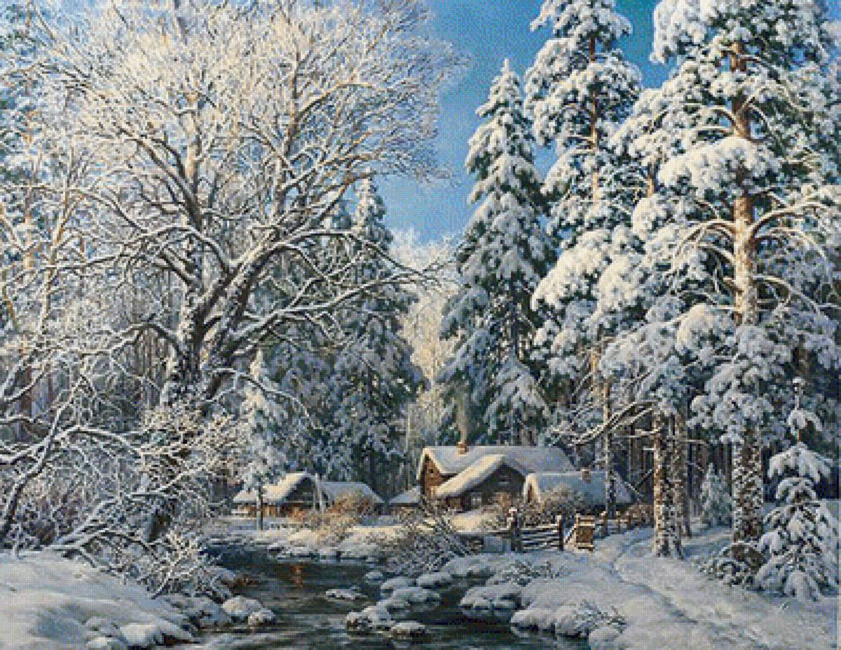 Зимний пейзаж - природа, зима, лес, деревья, снег - предпросмотр