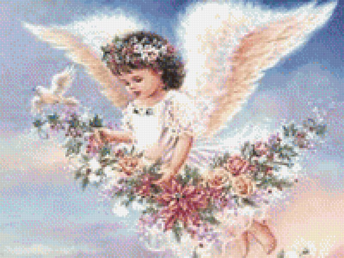 Ангелы - небо, цветы, дети, ангел, картина - предпросмотр