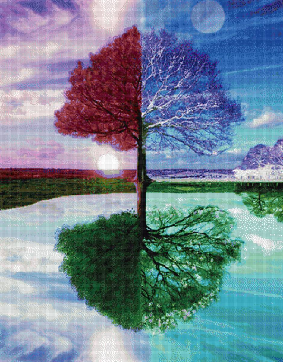 Дерево - Четыре сезона - сезоны, четыре сезона, дерево, 4 сезона, природа, времена года - предпросмотр