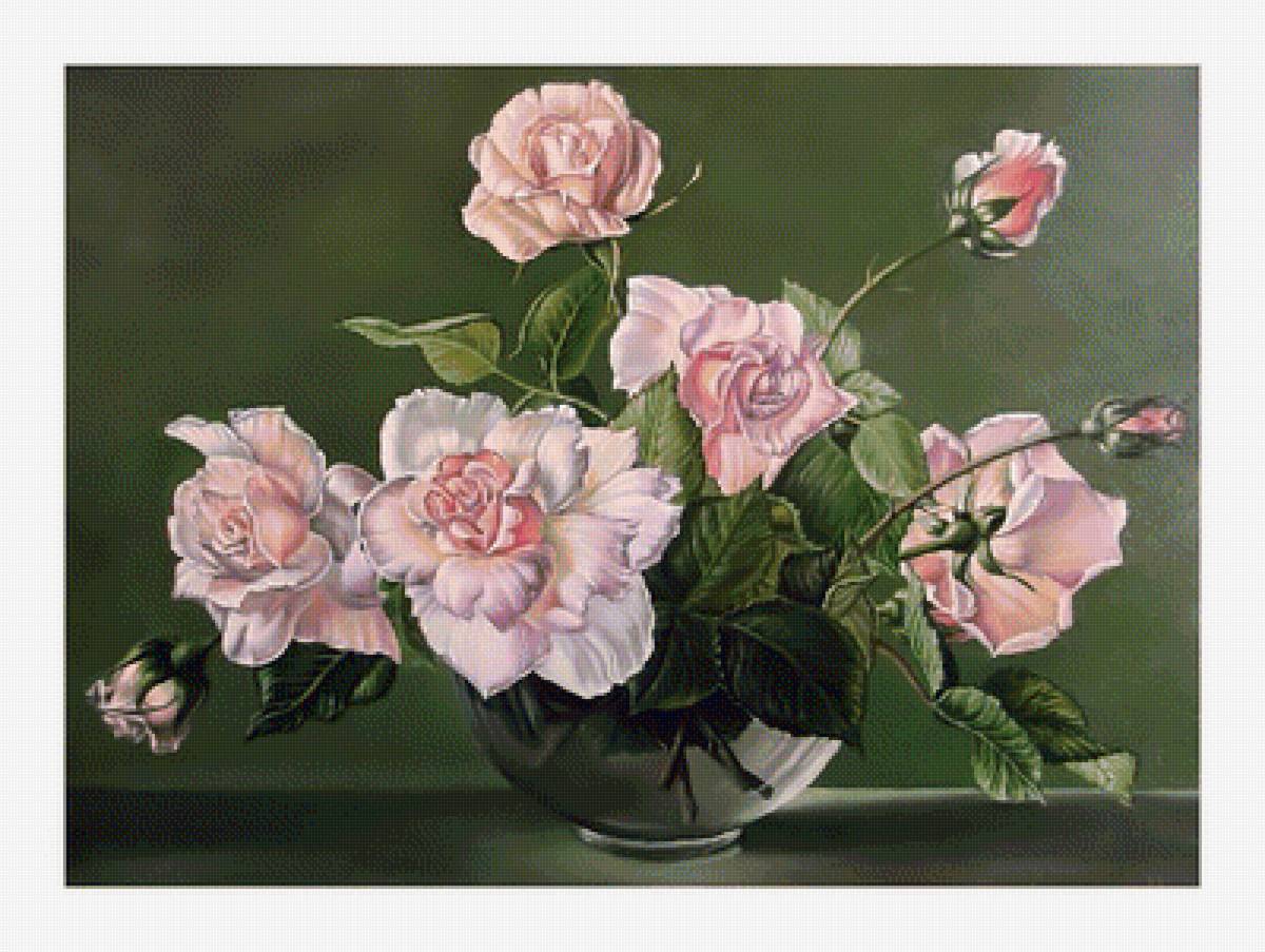 Розы. Букет. - розы, цветы, живопись, ваза, букет - предпросмотр