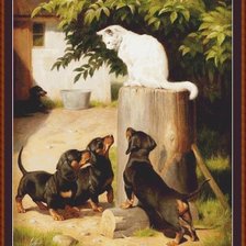 Схема вышивки «Таксы и кот»