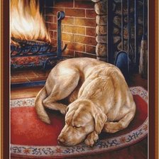Схема вышивки «Лабрадор у камина»