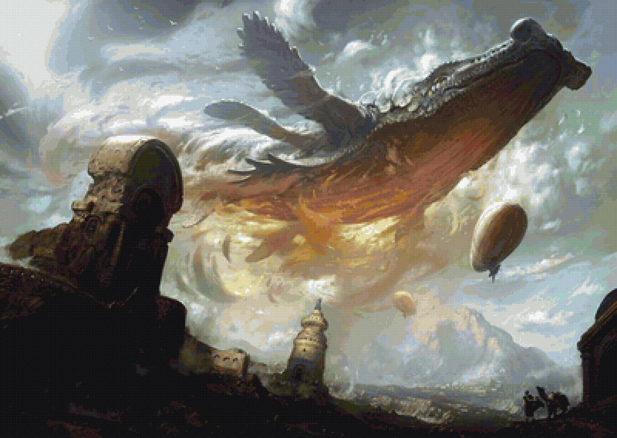 Летящий кит - небо, киты, фэнтези - предпросмотр