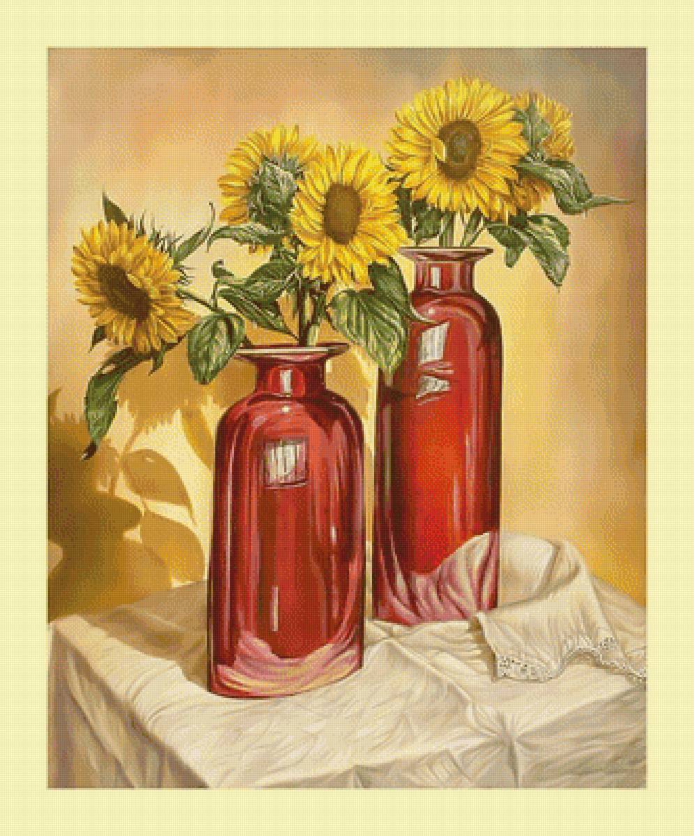 Подсолнухи. - подсолнухи, букет, цветы, живопись - предпросмотр