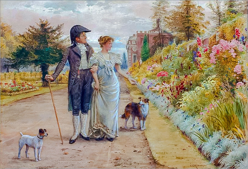 A Pleasant Walk. - george goodwin kilburne.scenarys.people.animals.flowers and gard - оригинал