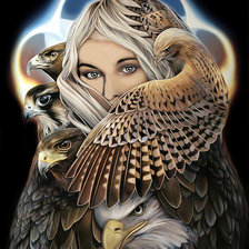 Девушка и птицы.