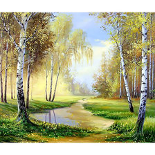 Схема вышивки «Пейзаж с берёзами.»