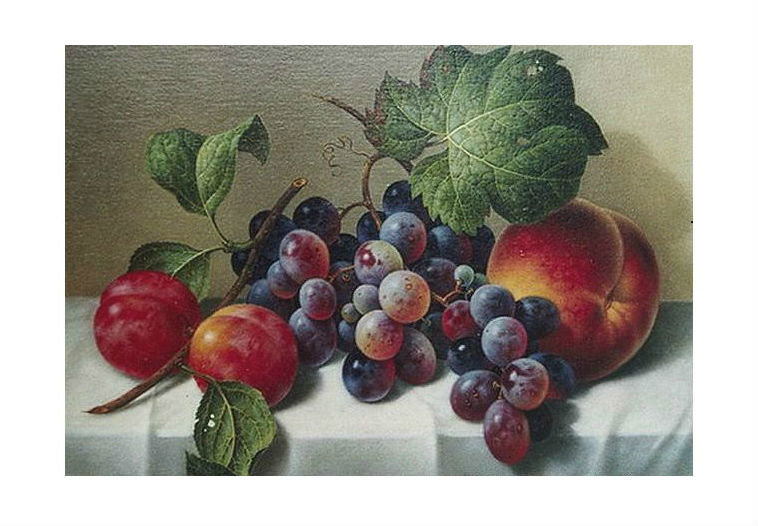 Натюрморт - сливы, персик, виноград, фрукты - оригинал