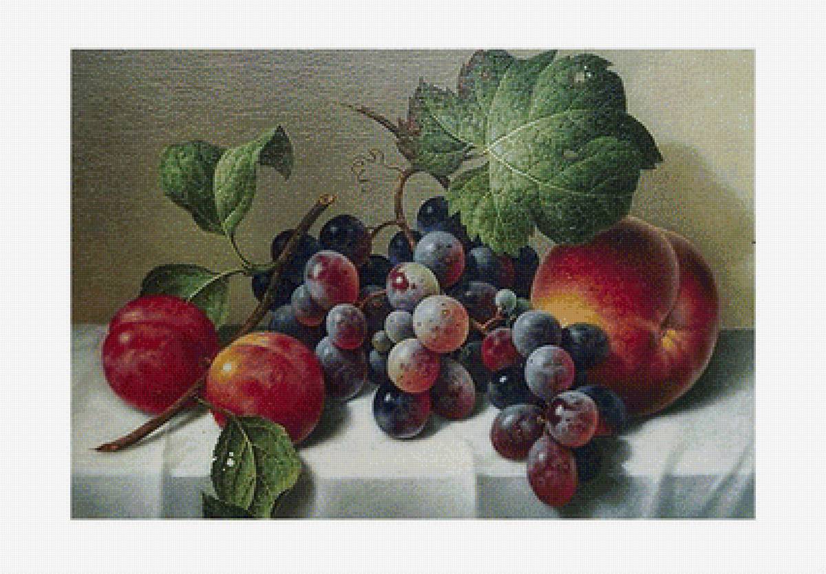 Натюрморт - виноград, фрукты, сливы, персик - предпросмотр