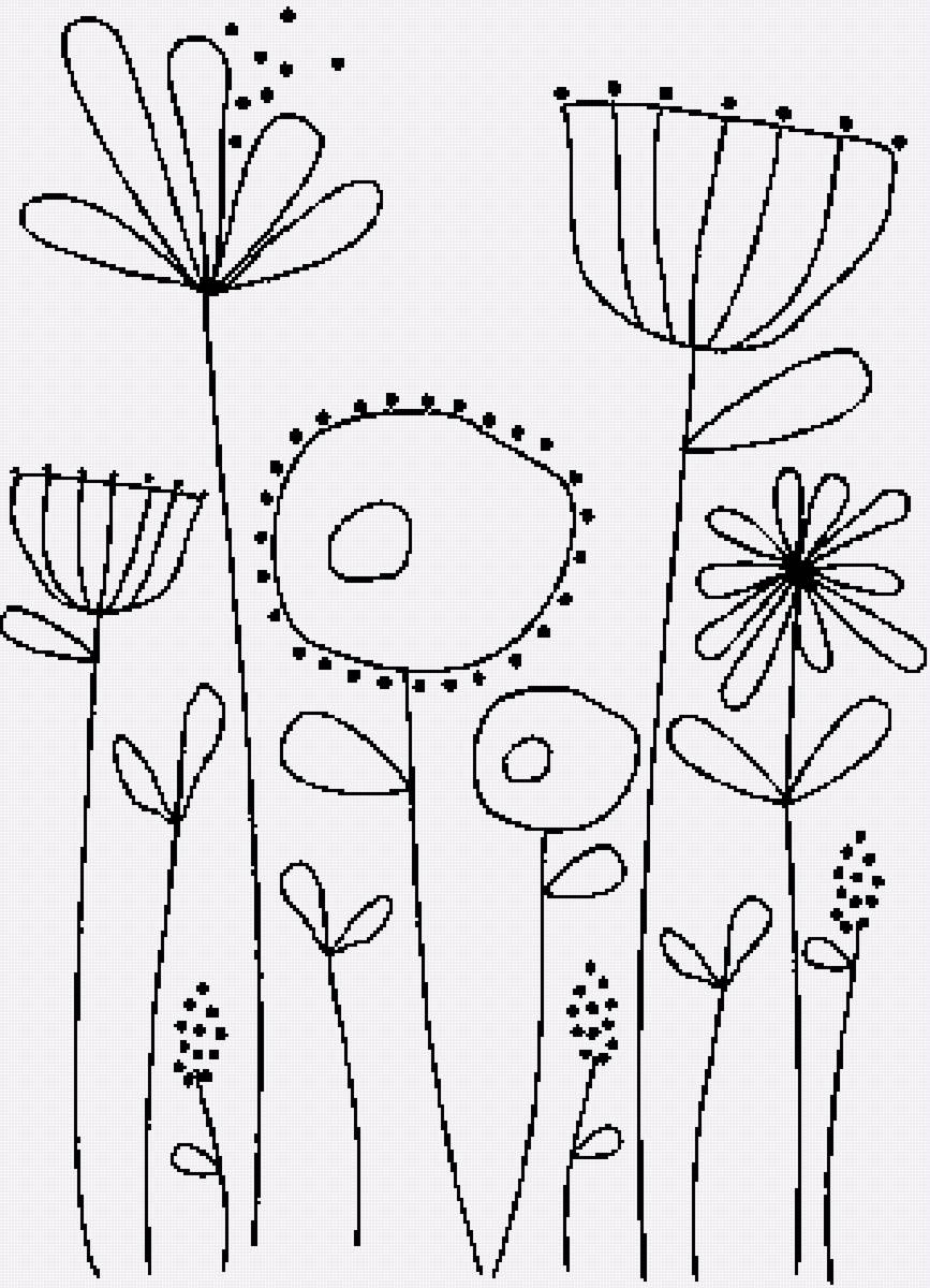 Цветочки - монохром - предпросмотр