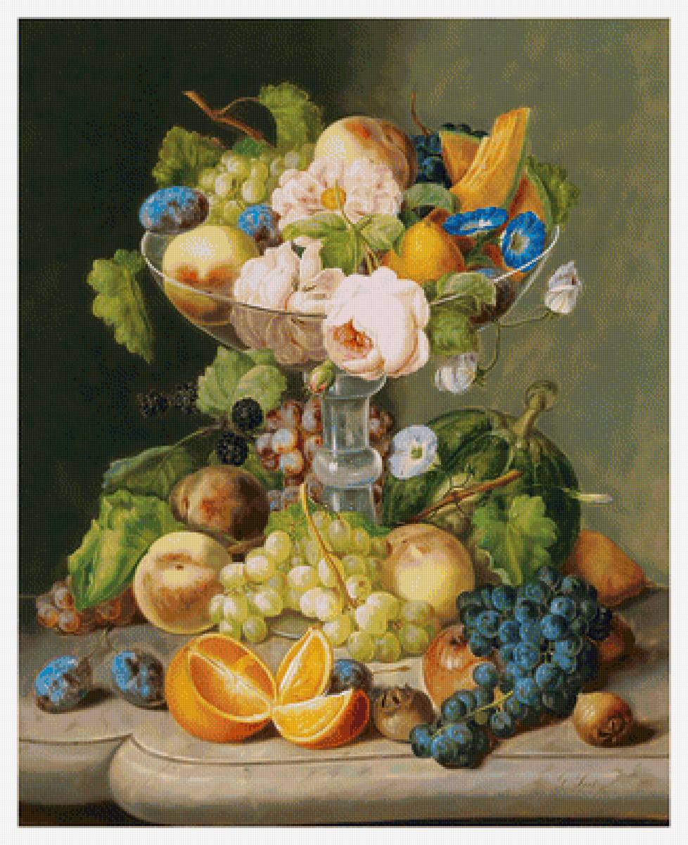 Фруктовый натюрморт. - живопись, розы, натюрморт, фрукты, цветы, ягоды, букет - предпросмотр