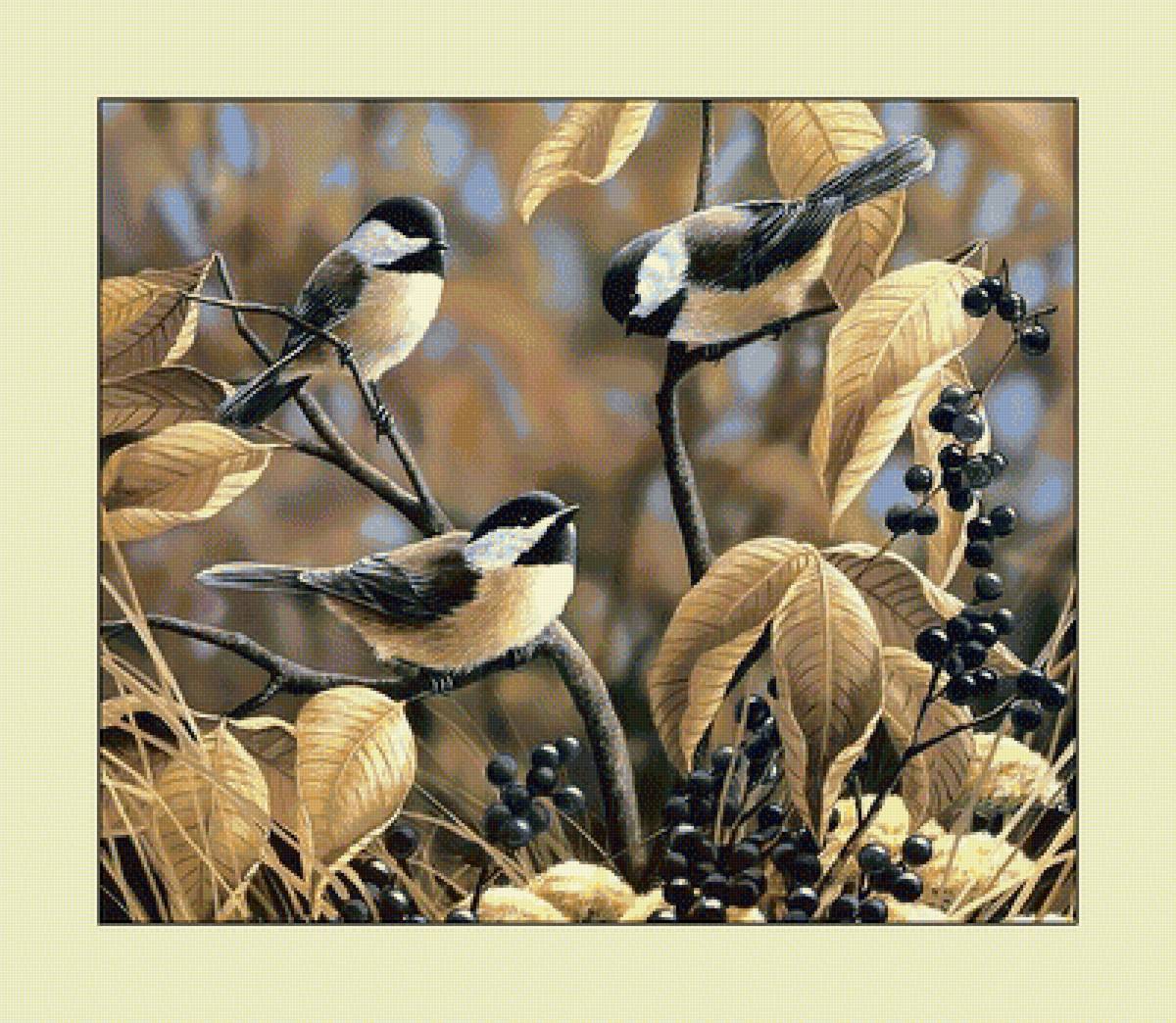 Синички. - синицы, птицы, живопись, осень - предпросмотр