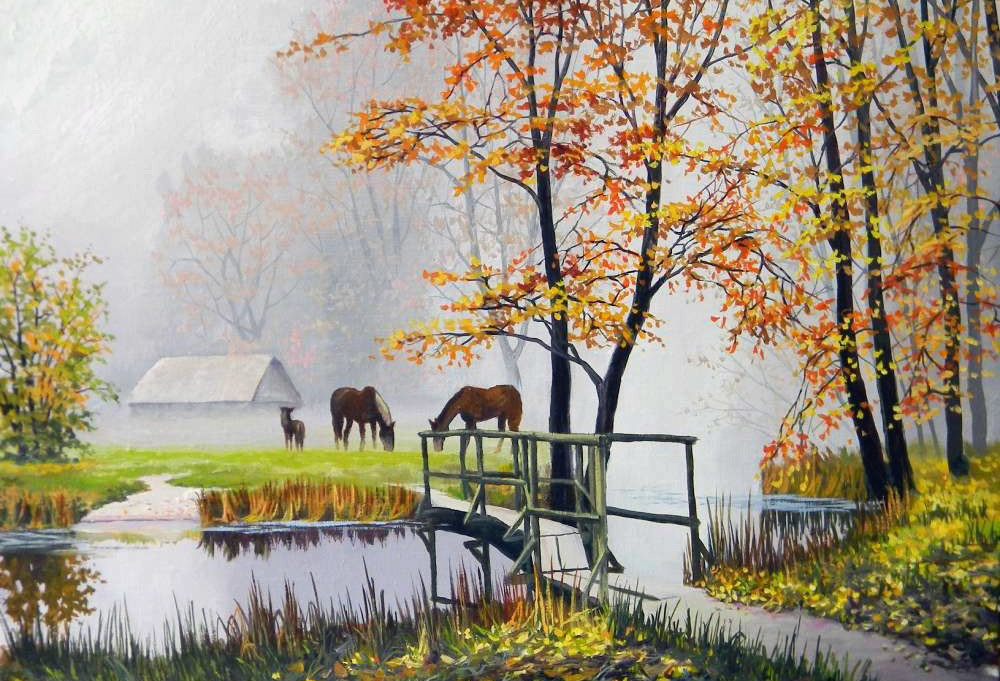 Худ. Юрий Зосич (Беларусь) - пейзаж, лошади, осень - оригинал
