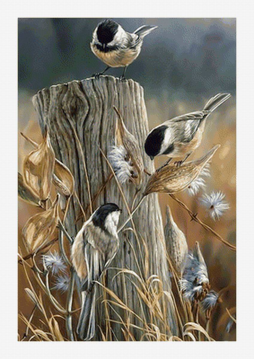 Птицы. - птицы, живопись, осень - предпросмотр