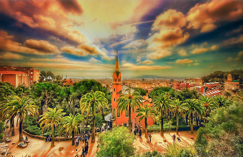 Parc Güell-Barcelona-Catalonia. - scenarys.cityscapes.people. - оригинал