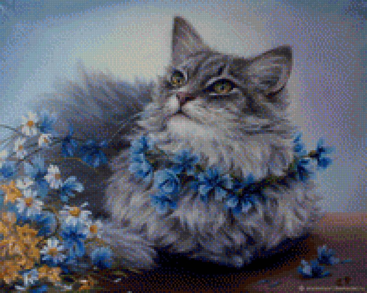 Кошка с веночком - веночек, цветы, кошка, домашние любимцы, животные - предпросмотр