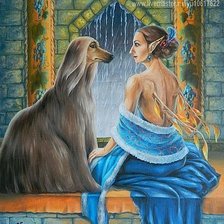 Схема вышивки «Эльфийка и Афганская борзая»