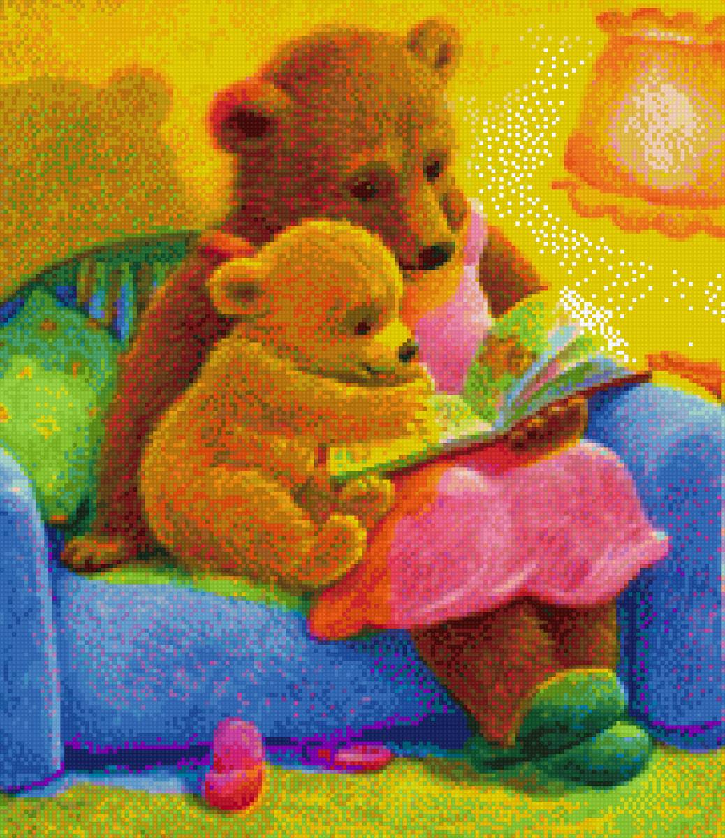 перед сном - медвежонок, мама, книжка, вечер, малыш - предпросмотр