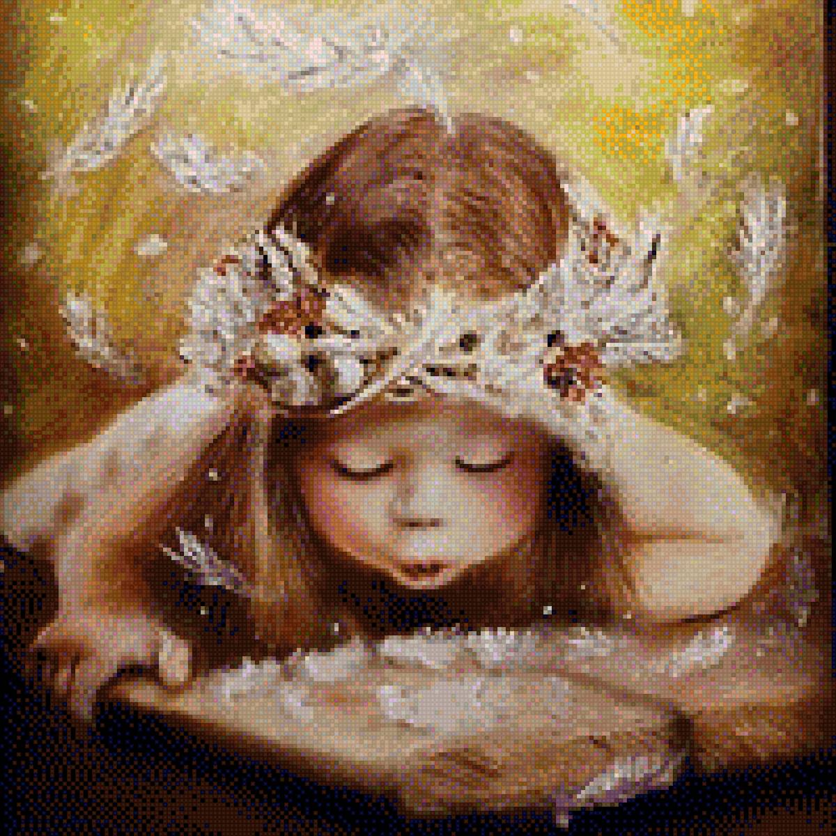 Ангел над книгой - девочка, картина, книга, ангел - предпросмотр