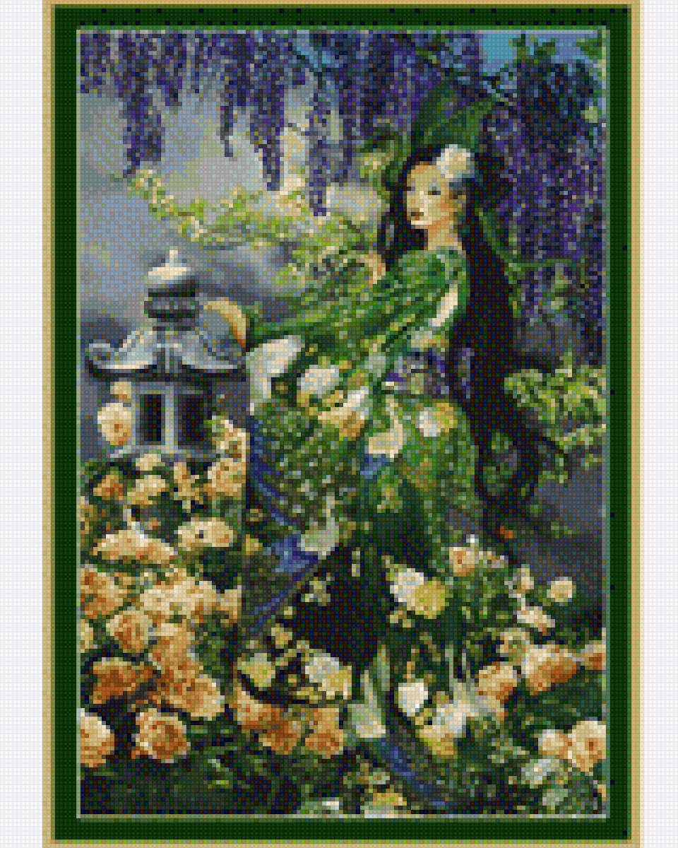 Японка и глициния - картина, парк, природа, японка, глициния - предпросмотр