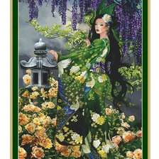 Схема вышивки «Японка и глициния»