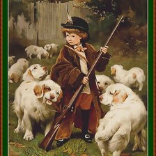 Схема вышивки «Маленький охотник и собаки»