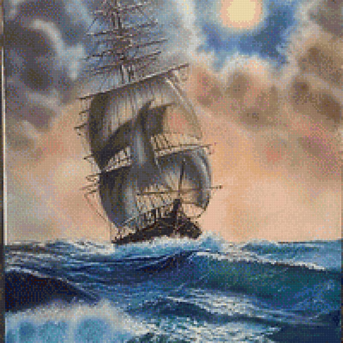 Парусник - картина, парусник, море - предпросмотр