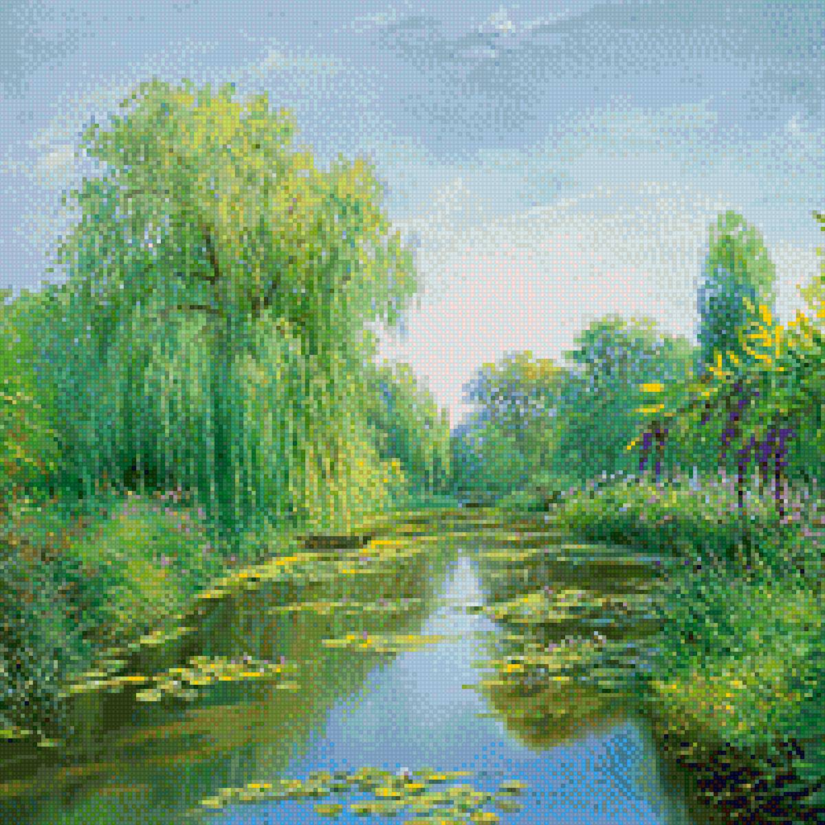 Ивы над речкой - речка, природа, дерево, ива, картина - предпросмотр