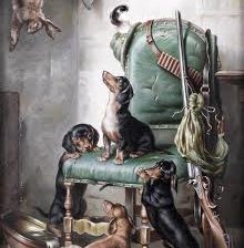 Схема вышивки «Таксы ждут возле стула»