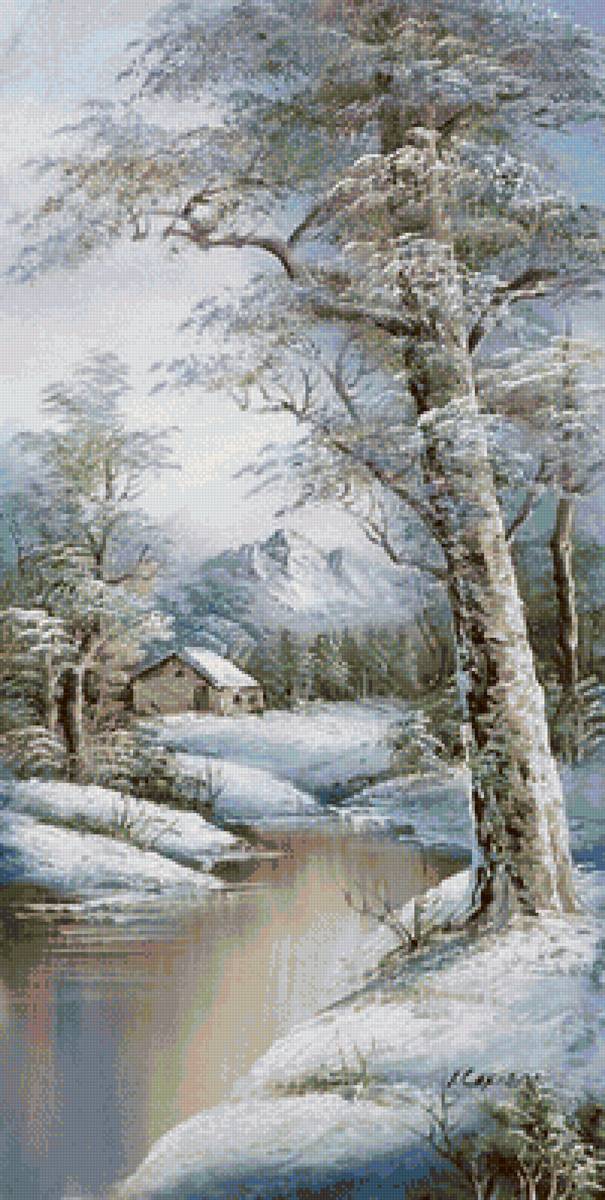 домик в лесу - река, вода, зима, лес, горы, природа, домик - предпросмотр