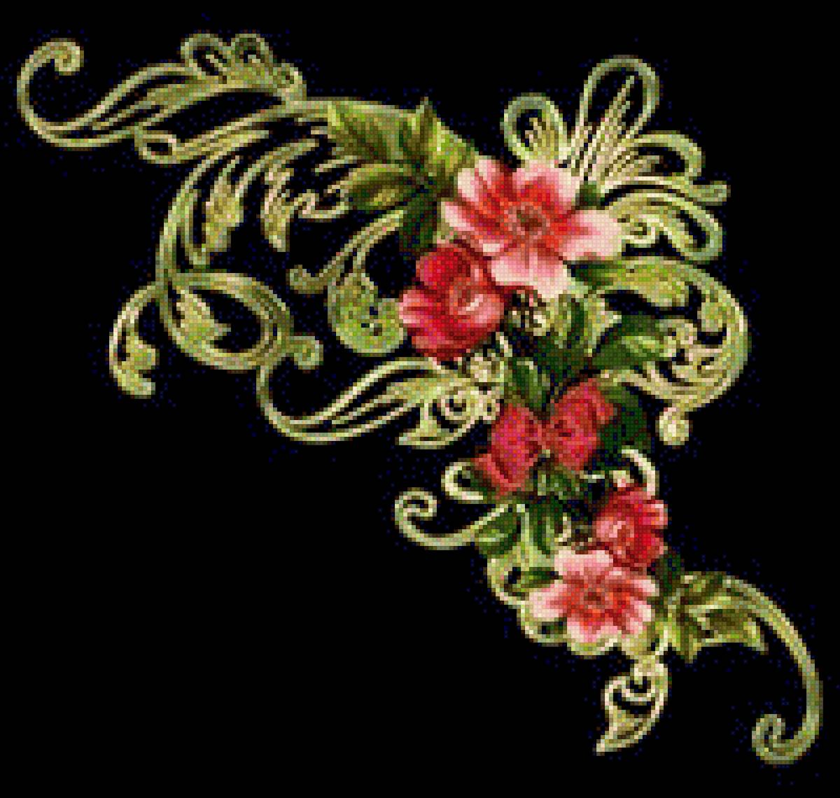 Цветочный мотив - мотив, растение, природа, узор, цветок, фрагмент - предпросмотр