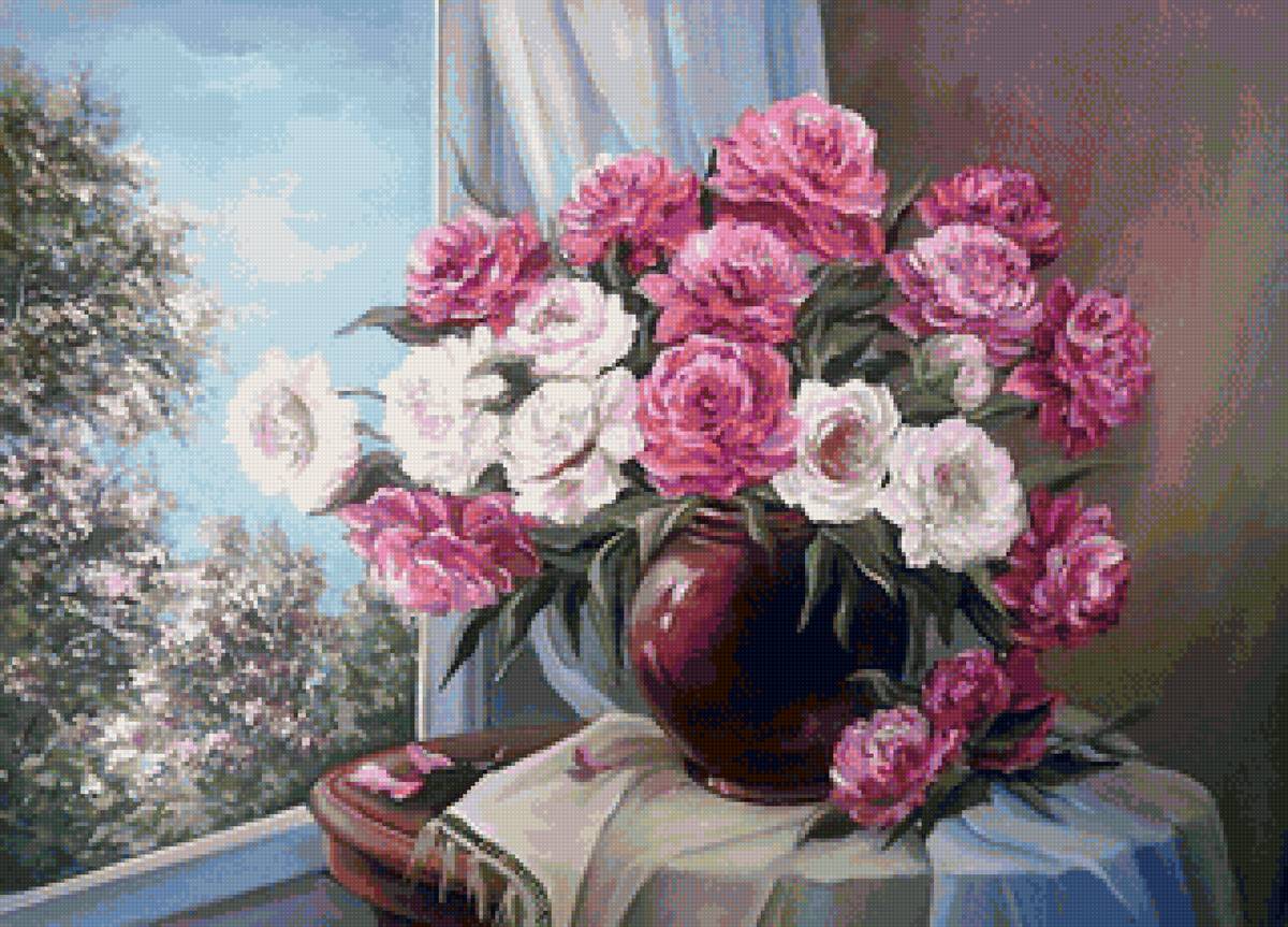 Худ.Анка Булгару Букет - окно, букет, цветы - предпросмотр