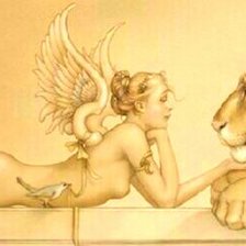 Схема вышивки «Девушка и лев»