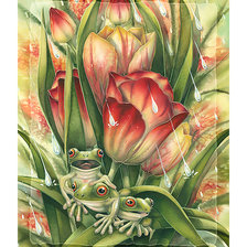 Схема вышивки «Лягушки под дождём.»