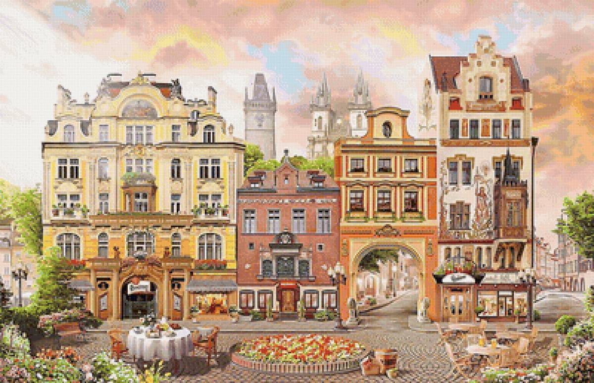 городской пейзаж - старый город, дома, вечер, площадь, городской пейзаж - предпросмотр