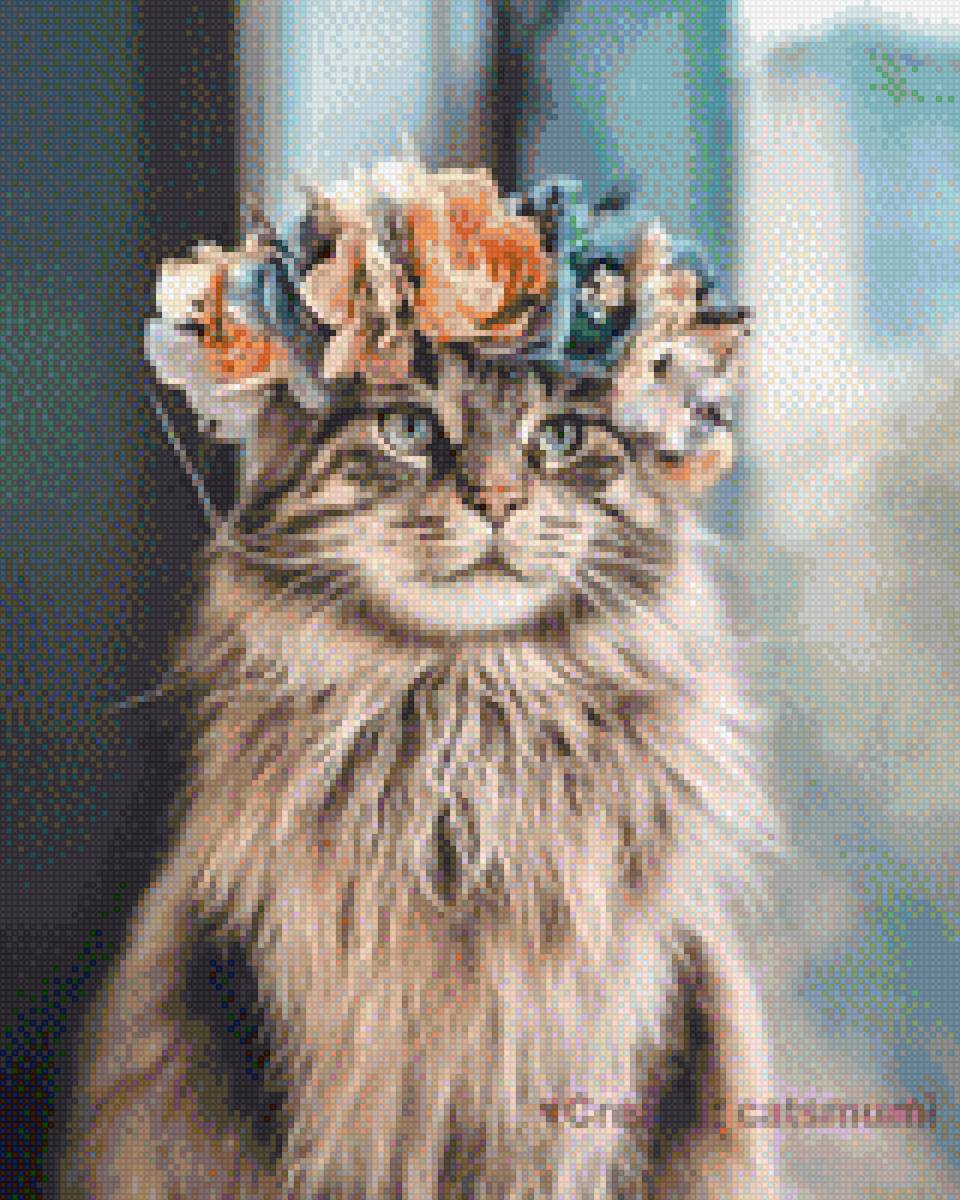 Кошка с веночком - цветы, животные, веночек, кошка, домашние любимцы - предпросмотр