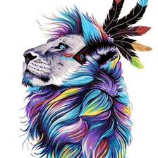 Схема вышивки «Лев-вождь радужный»