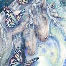 Схема вышивки «Пара лошадей и бабочки»