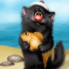 Схема вышивки «Кот с рыбкой»